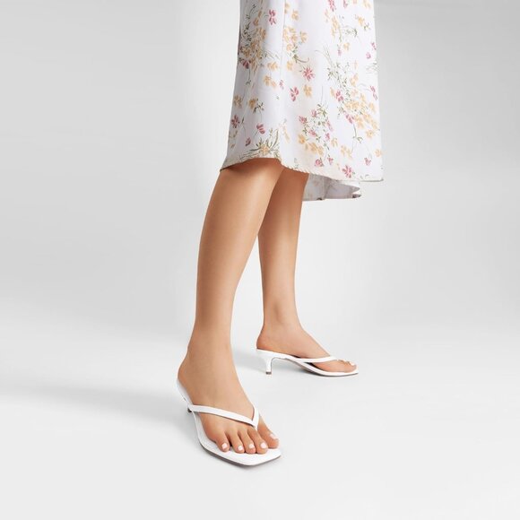 Dream Pairs Women White Faux Leather  Square Open Toe  Low Heels Sandals Shoes - Picture 7 of 8